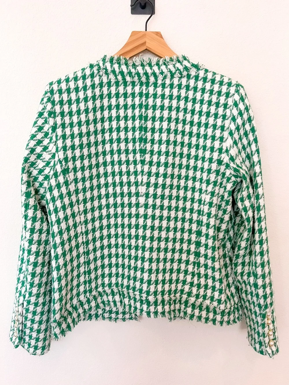 Nanette Lepore Green White Houndstooth Tweed Jacket Size 8 EUC — Chanel Style